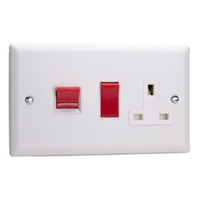 Varilight 45A Cooker Panel with 13A Double Pole Switched Socket Outlet (Red Rocker) Chalk White