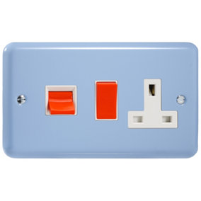 Varilight 45A Cooker Panel with 13A Double Pole Switched Socket Outlet (Red Rocker) Duck Egg Blue