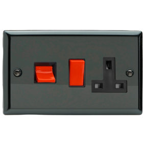 Varilight 45A Cooker Panel with 13A Double Pole Switched Socket Outlet (Red Rocker) Iridium