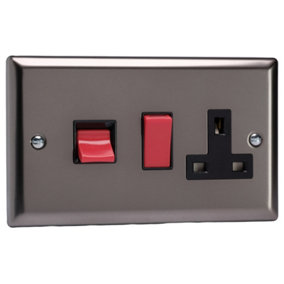 Varilight 45A Cooker Panel with 13A Double Pole Switched Socket Outlet (Red Rocker) Pewter