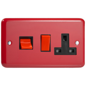 Varilight 45A Cooker Panel with 13A Double Pole Switched Socket Outlet (Red Rocker) Pillar Box Red