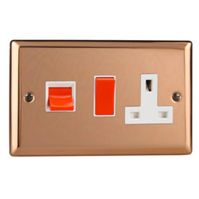 Varilight 45A Cooker Panel with 13A Double Pole Switched Socket Outlet (Red Rocker) Polished Copper