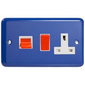 Varilight 45A Cooker Panel with 13A Double Pole Switched Socket Outlet (Red Rocker) Reflex Blue