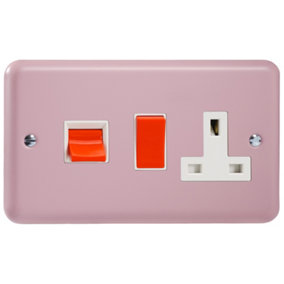 Varilight 45A Cooker Panel with 13A Double Pole Switched Socket Outlet (Red Rocker) Rose Pink
