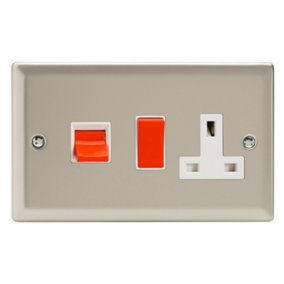 Varilight 45A Cooker Panel with 13A Double Pole Switched Socket Outlet (Red Rocker) Satin