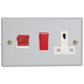 Varilight 45A Cooker Panel with 13A Double Pole Switched Socket Outlet (Red Rocker) Vogue Matt White
