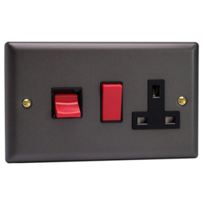 Varilight 45A Cooker Panel with 13A Double Pole Switched Socket Outlet (Red Rocker) Vogue Slate Grey