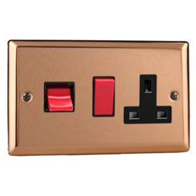 Varilight 45A Cooker Panel with 13A Double Pole Switched Socket Polished Copper