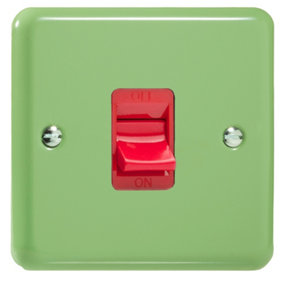 Varilight 45A Cooker Switch (Single Plate, Red Rocker) Beryl Green