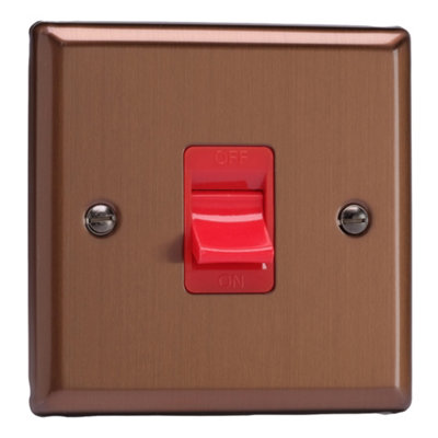 Varilight 45A Cooker Switch (Single Plate, Red Rocker) Brushed Bronze