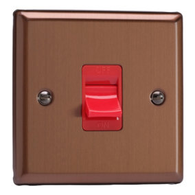 Varilight 45A Cooker Switch (Single Plate, Red Rocker) Brushed Bronze