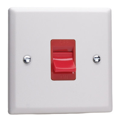 Buy Varilight 45A Cooker Switch (Single Plate, Red Rocker) Chalk White ...