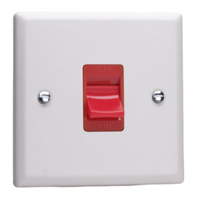 Varilight 45A Cooker Switch (Single Plate, Red Rocker) Chalk White