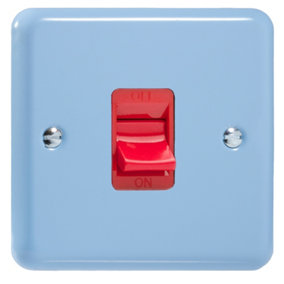 Varilight 45A Cooker Switch (Single Plate, Red Rocker) Duck Egg Blue