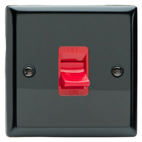 Varilight 45A Cooker Switch (Single Plate, Red Rocker) Iridium