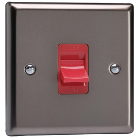 Varilight 45A Cooker Switch (Single Plate, Red Rocker) Pewter