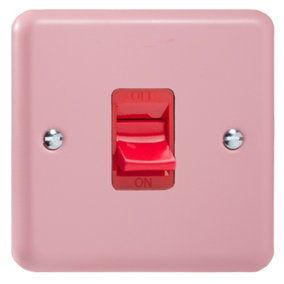 Varilight 45A Cooker Switch (Single Plate, Red Rocker) Rose Pink