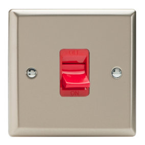 Varilight 45A Cooker Switch (Single Plate, Red Rocker) Satin