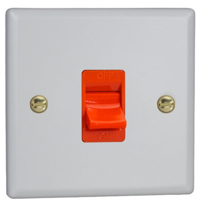 Varilight 45A Cooker Switch (Single Plate, Red Rocker) Vogue Matt White