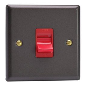 Varilight 45A Cooker Switch (Single Plate, Red Rocker) Vogue Slate Grey