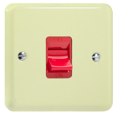 Varilight 45A Cooker Switch (Single Plate, Red Rocker) White Chocolate