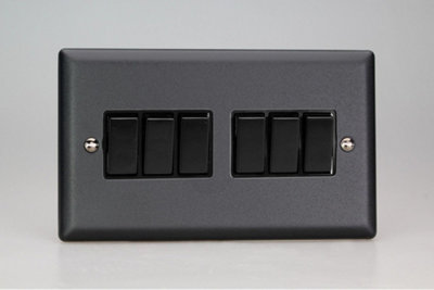 Varilight 6-Gang 10A Rocker Switch with Matt Black Finish for Home or ...