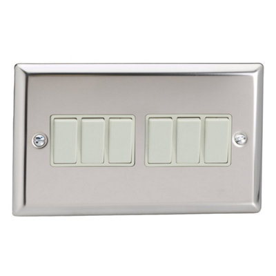 Varilight 6-Gang Rocker Light Switch 2-Way - Chrome With White Rockers ...