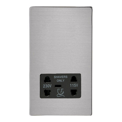 Varilight Bathroom Shaver Socket - Screwless Brushed Steel With Black ...