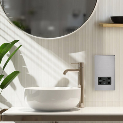 Varilight Bathroom Shaver Socket - Screwless Brushed Steel With Black ...