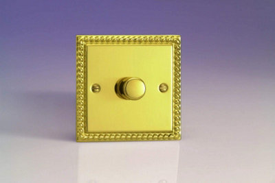 Varilight Classic Georgian Brass 1-Gang 400W Push-On Dimmer Switch for Elegant Lighting Control