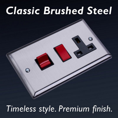 Varilight Cooker Switch With Switched Socket Outlet - Classic Brushed ...