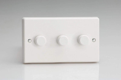 Varilight DIMMER 3G 2W PUSH 180W  3-Gang 2-Way Push-On/Off Rotary LED Dimmer 3 x 15-180W (max 20 LEDs) (Twin Plate)
