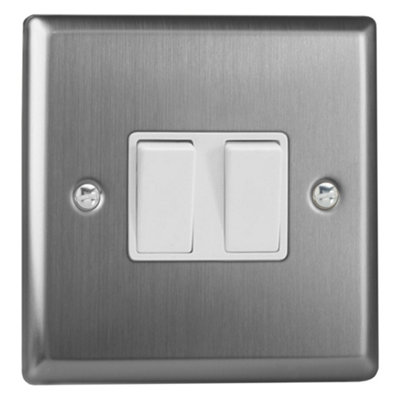 Varilight Double Rocker Light Switch 2-Way - Classic Brushed Steel With ...