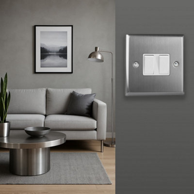 Varilight Double Rocker Light Switch 2-Way - Classic Brushed Steel With ...
