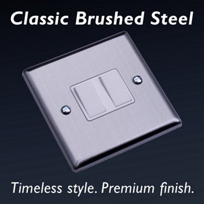 Varilight Double Rocker Light Switch 2-Way - Classic Brushed Steel With ...