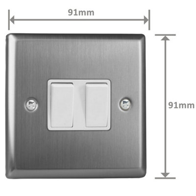 Varilight Double Rocker Light Switch 2-Way - Classic Brushed Steel With ...