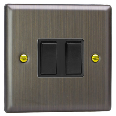 VARILIGHT DOUBLE ROCKER LIGHT SWITCH 2-WAY - URBAN ANTIQUE BRASS WITH ...