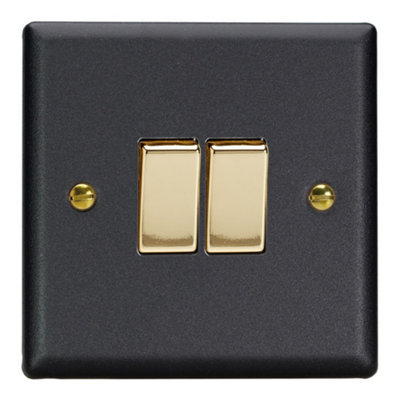 Varilight Double Rocker Light Switch 2-Way - Vogue Matt Black With ...