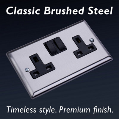 Varilight Double Switched Plug Socket - Classic Brushed Steel With ...