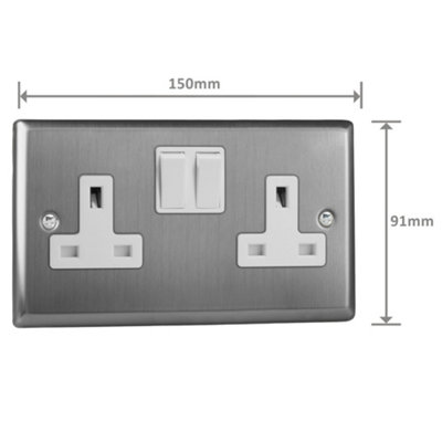 Varilight Double Switched Plug Socket - Classic Brushed Steel With ...