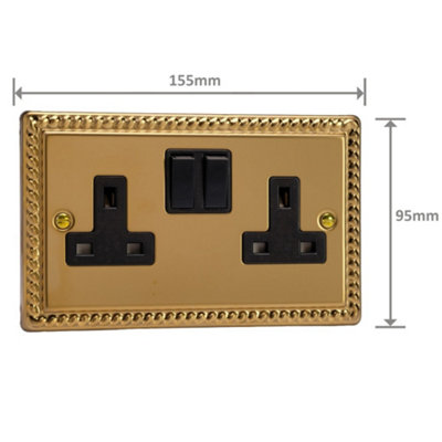 Varilight Double Switched Plug Socket - Classic Georgian Brass With ...