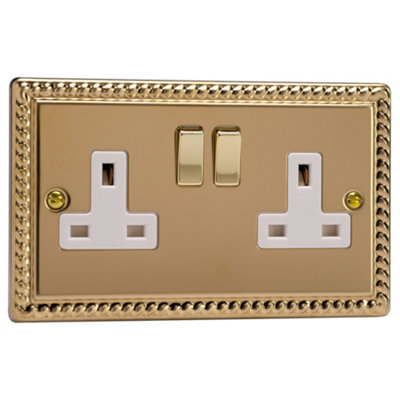 Varilight Double Switched Plug Socket - Classic Georgian Brass With ...