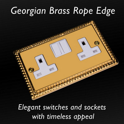 Varilight Double Switched Plug Socket - Classic Georgian Brass With ...