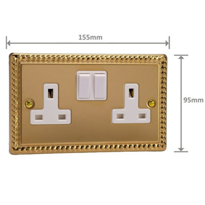 Varilight Double Switched Plug Socket - Classic Georgian Brass With ...
