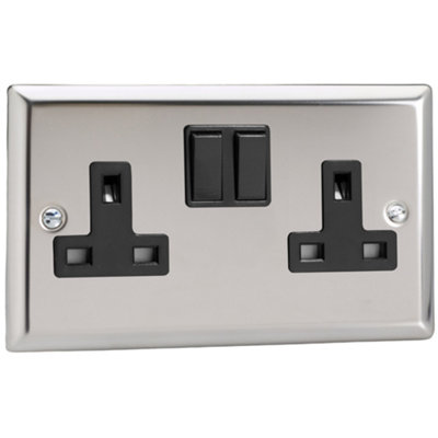 Varilight Double Switched Plug Socket - Classic Mirror Chrome With ...