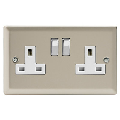 Varilight Double Switched Plug Socket - Classic Satin With Chrome/White ...