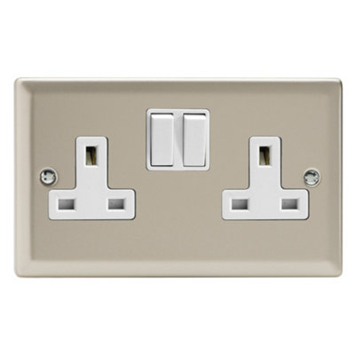 Varilight Double Switched Plug Socket - Classic Satin With White Insert ...