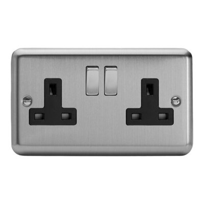 Varilight Double Switched Plug Socket - Value Matt Chrome With Brushed ...