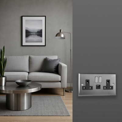 Varilight Double Switched Plug Socket With USB A+C Charging - Classic ...
