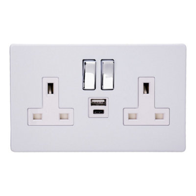 Varilight Double Switched Plug Socket With USB A+C Charging - Screwless ...